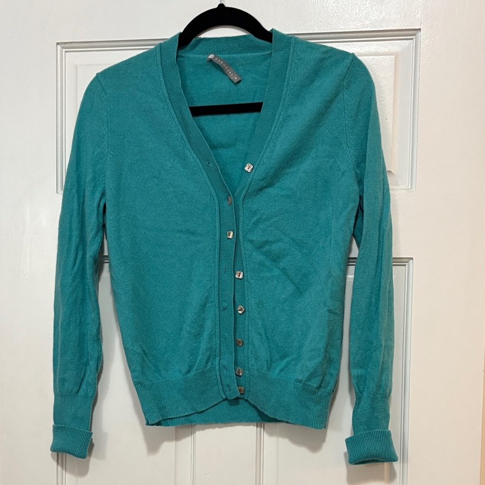 InCashmere 100% Cashmere Button-Up Cardigan – Teal, Women’s Medium